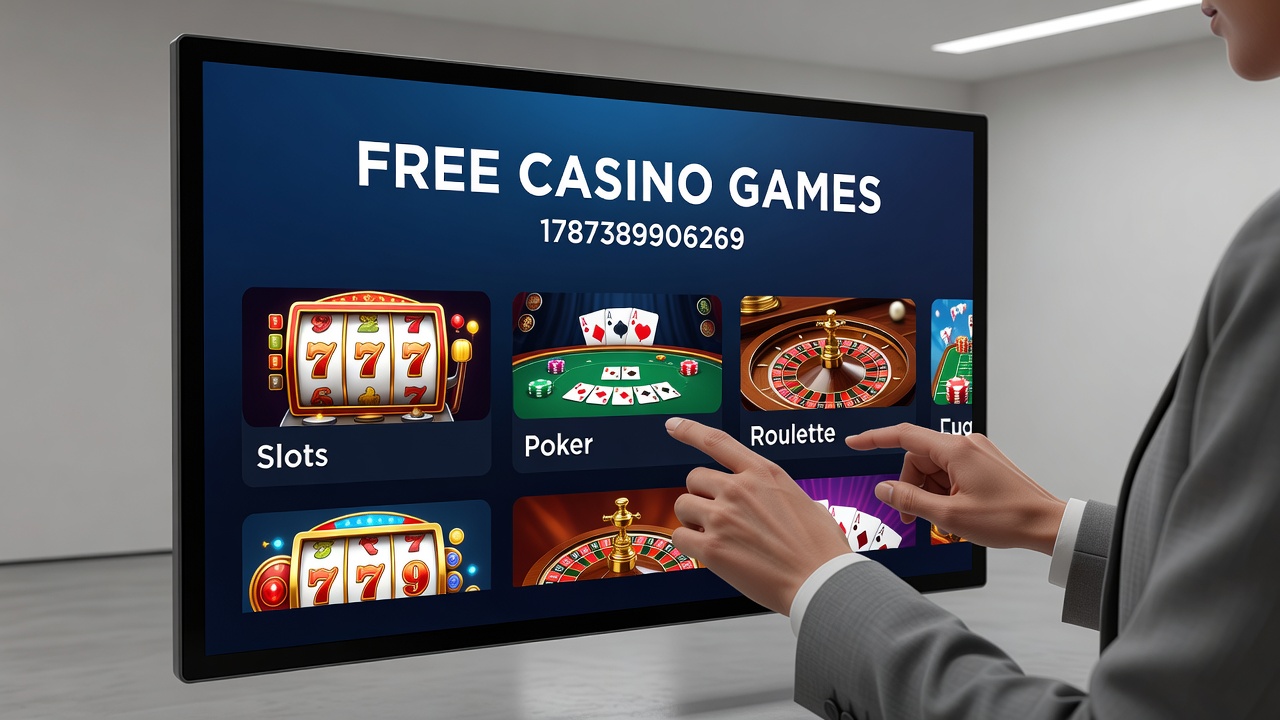 Screenshot showing player engagement with no-cost poker and slot games