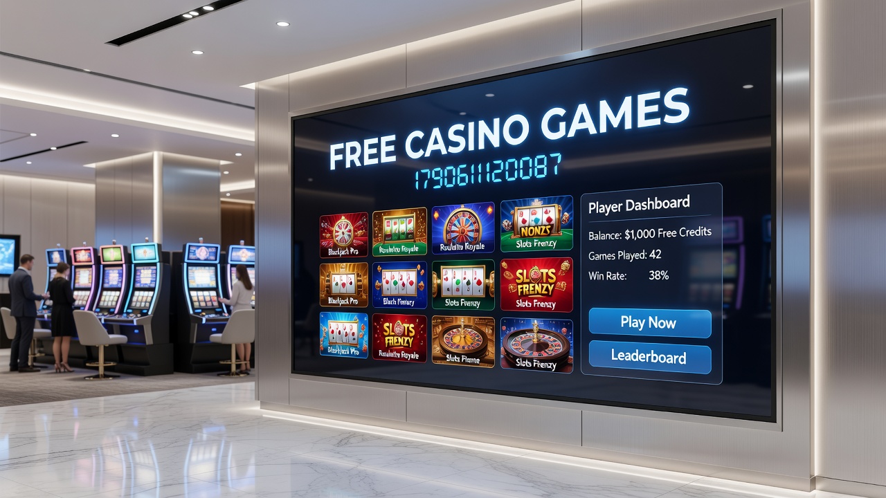 Overview of free casino game interfaces showing slots and table games on digital screens